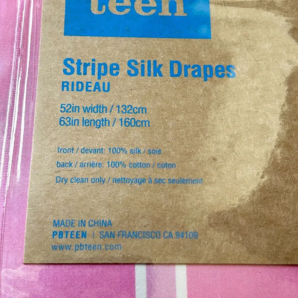 Pottery Barn Teen Pink Stripe Silk Drapes - 1 Panel 52